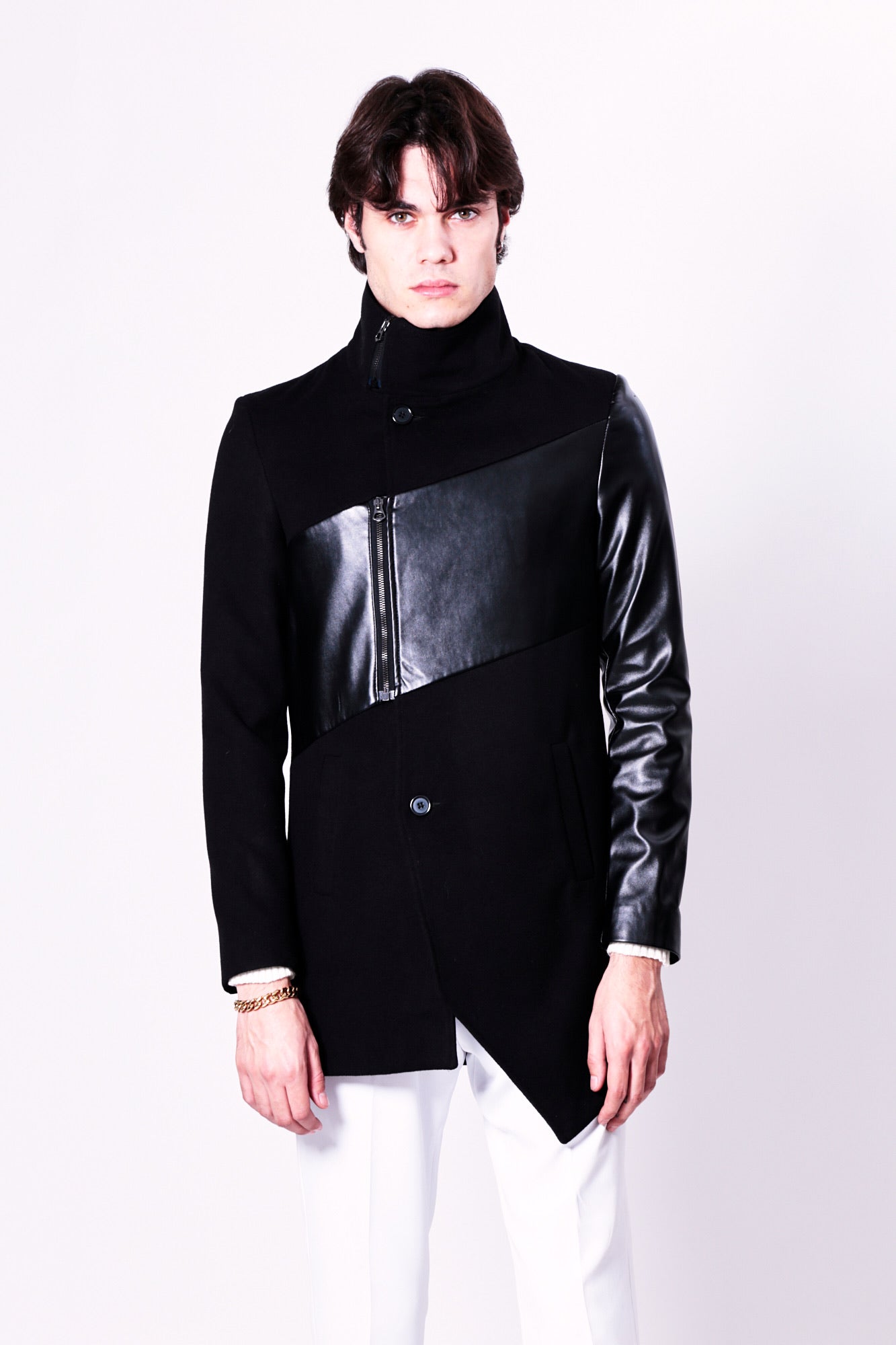 Cappotto CROWE - Black/Faux Leather Arm