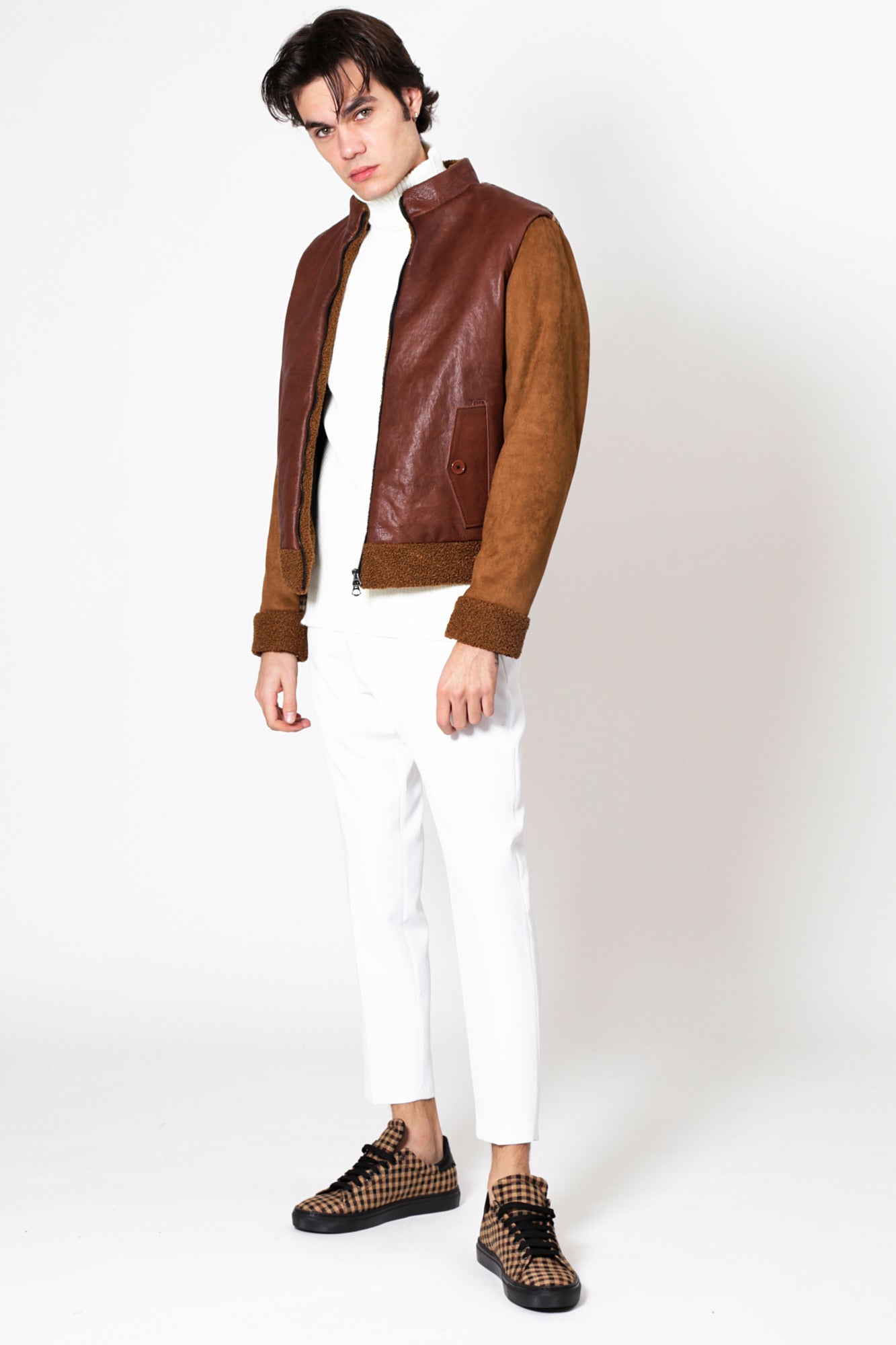 Bomber BOSTON - Marrón/Beige Cuadrado CC