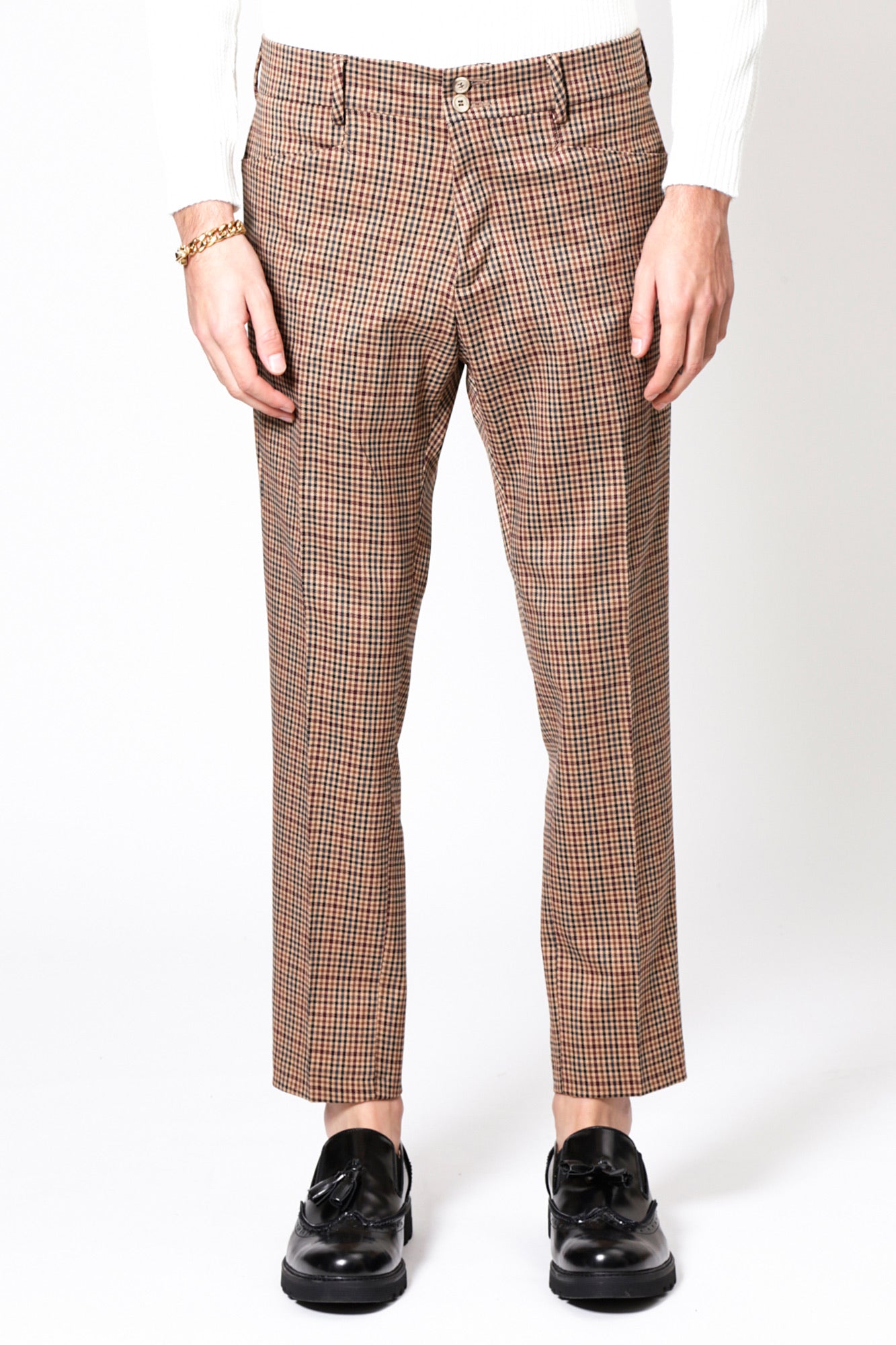 Pantalon SANTANA - Beige Carré Ligne Rouge