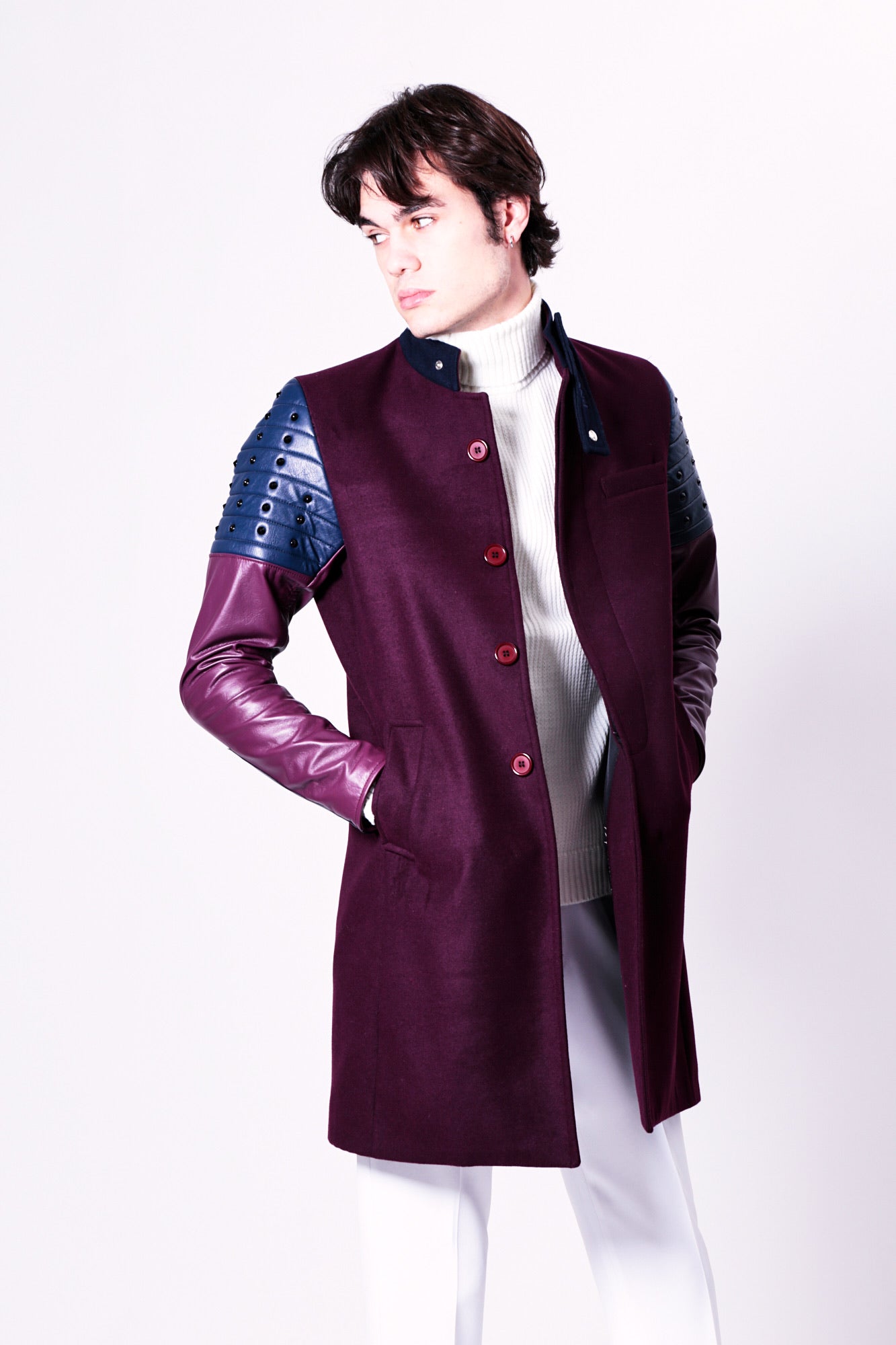 Manteau DOWNEY - Cuir Raisin/Bleu